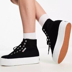 Superga 2708 High Top Platform Sneakers Lace Up Black Size 38 US 7.5 NEW